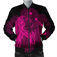 Hawaiian Map Heart Hula Girl Hibiscus Pink Polynesian Bomber Jacket - AH Black Unisex - Polynesian Pride