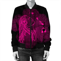 Hawaiian Map Heart Hula Girl Hibiscus Pink Polynesian Bomber Jacket - AH - Polynesian Pride