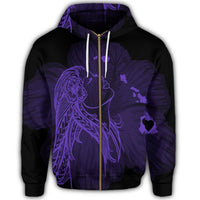 Hawaiian Map Heart Hula Girl Hibiscus Purple Polynesian Zip Hoodie - Polynesian Pride
