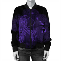 Hawaiian Map Heart Hula Girl Hibiscus Purple Polynesian Bomber Jacket - AH - Polynesian Pride