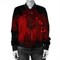 Hawaiian Map Heart Hula Girl Hibiscus Red Polynesian Bomber Jacket - AH - Polynesian Pride