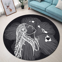 Hawaiian Map Heart Hula Girl Hibiscus White Polynesian Round Carpet - AH - Polynesian Pride