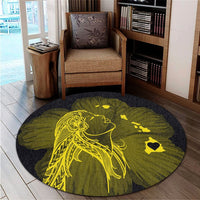 Hawaiian Map Heart Hula Girl Hibiscus Yellow Polynesian Round Carpet - AH - Polynesian Pride