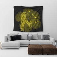 Hawaiian Map Heart Hula Girl Hibiscus Yellow Polynesian Tapestry - AH - Polynesian Pride
