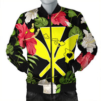 Hawaiian Map Heart Kanaka Hibiscus Polynesian Bomber Jacket - AH Black Unisex - Polynesian Pride