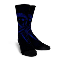 Hawaiian Map Heart Ribbon Cancer Hibiscus Blue Polynesian Crew Socks - AH - Polynesian Pride