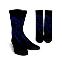 Hawaiian Map Heart Ribbon Cancer Hibiscus Blue Polynesian Crew Socks - AH Crew Socks White - Polynesian Pride