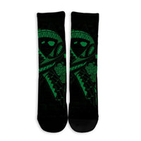 Hawaiian Map Heart Ribbon Cancer Hibiscus Green Polynesian Crew Socks - AH - Polynesian Pride