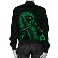 Hawaiian Map Heart Ribbon Cancer Hibiscus Green Polynesian Bomber Jacket - AH - Polynesian Pride