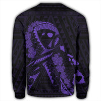 Hawaiian Map Heart Ribbon Cancer Hibiscus Purple Polynesian Sweatshirt - AH - Polynesian Pride