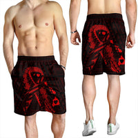 Hawaiian Map Heart Ribbon Cancer Hibiscus Red Polynesian Men's Shorts - AH - Polynesian Pride