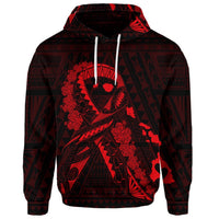 Custom Hawaiian Map Heart Ribbon Cancer Hibiscus Red Polynesian Hoodie - Polynesian Pride