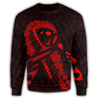 Hawaiian Map Heart Ribbon Cancer Hibiscus Red Polynesian Sweatshirt - AH - Polynesian Pride