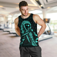 Hawaiian Map Heart Ribbon Cancer Hibiscus Turquoise Polynesian Tank Top - AH - Polynesian Pride