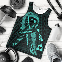 Hawaiian Map Heart Ribbon Cancer Hibiscus Turquoise Polynesian Tank Top - AH - Polynesian Pride