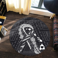 Hawaiian Map Heart Ribbon Cancer Hibiscus White Polynesian Round Carpet - AH - Polynesian Pride