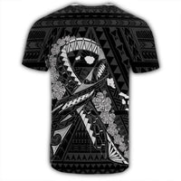 Hawaiian Map Heart Ribbon Cancer Hibiscus White Polynesian T Shirt - Polynesian Pride