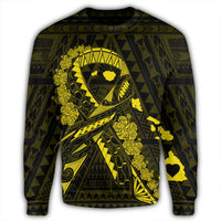 Hawaiian Map Heart Ribbon Cancer Hibiscus Yellow Polynesian Sweatshirt - AH - Polynesian Pride