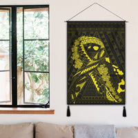 Hawaiian Map Heart Ribbon Cancer Hibiscus Yellow Polynesian Hanging Poster - AH - Polynesian Pride