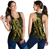 Hawaiian Map Heart Ribbon Cancer Hibiscus Yellow Polynesian Racerback Tank - AH Black - Polynesian Pride