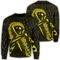 Hawaiian Map Heart Ribbon Cancer Hibiscus Yellow Polynesian Sweatshirt - AH Unisex Black - Polynesian Pride