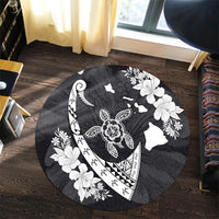Hawaiian Map Hibiscus Turtle Fish Hook Polynesian Round Carpet - AH - Polynesian Pride