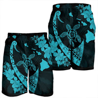 Hawaiian Map Hibiscus Turtle Fish Hook Polynesian Men's Shorts Blue - AH - Polynesian Pride