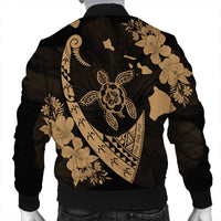 Hawaiian Map Hibiscus Turtle Fish Hook Polynesian Bomber Jacket Gold - AH - Polynesian Pride