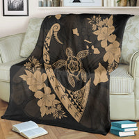 Hawaiian Map Hibiscus Turtle Fish Hook Polynesian Premium Blankets Gold - AH - Polynesian Pride