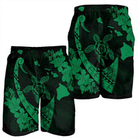 Hawaiian Map Hibiscus Turtle Fish Hook Polynesian Men's Shorts Green - AH - Polynesian Pride