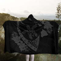 Hawaiian Map Hibiscus Turtle Fish Hook Polynesian Hooded Blanket Grey - AH - Polynesian Pride