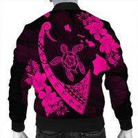 Hawaiian Map Hibiscus Turtle Fish Hook Polynesian Bomber Jacket Pink - AH - Polynesian Pride