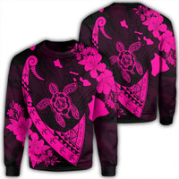 Hawaiian Map Hibiscus Turtle Fish Hook Polynesian Sweatshirt Pink - AH Unisex Black - Polynesian Pride