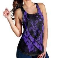 Hawaiian Map Hibiscus Turtle Fish Hook Polynesian Racerback Tank Purple - AH - Polynesian Pride