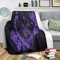 Hawaiian Map Hibiscus Turtle Fish Hook Polynesian Premium Blankets Purple - AH - Polynesian Pride