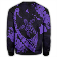 Hawaiian Map Hibiscus Turtle Fish Hook Polynesian Sweatshirt Purple - AH - Polynesian Pride