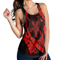 Hawaiian Map Hibiscus Turtle Fish Hook Polynesian Racerback Tank Red - AH - Polynesian Pride