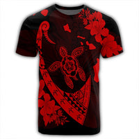 Hawaiian Map Hibiscus Turtle Fish Hook Polynesian T Shirt Red - Polynesian Pride