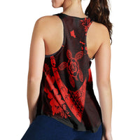 Hawaiian Map Hibiscus Turtle Fish Hook Polynesian Racerback Tank Red - AH - Polynesian Pride