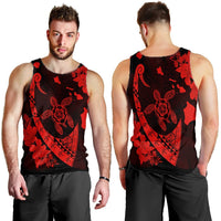 Hawaiian Map Hibiscus Turtle Fish Hook Polynesian Tank Top Red - AH - Polynesian Pride