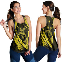 Hawaiian Map Hibiscus Turtle Fish Hook Polynesian Racerback Tank Yellow - AH Black - Polynesian Pride