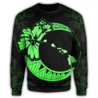 Hawaiian Map Hibiscus Turtle Polynesian Moon Sweatshirt Green - AH - Polynesian Pride
