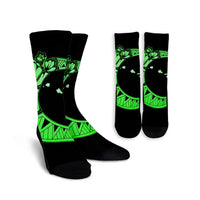 Hawaiian Map Hibiscus Turtle Polynesian Moon Crew Socks Green - AH Crew Socks White - Polynesian Pride