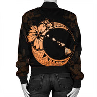 Hawaiian Map Hibiscus Turtle Polynesian Moon Bomber Jacket Orange - AH - Polynesian Pride