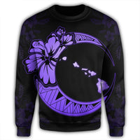 Hawaiian Map Hibiscus Turtle Polynesian Moon Sweatshirt Purple - AH - Polynesian Pride