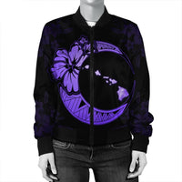 Hawaiian Map Hibiscus Turtle Polynesian Moon Bomber Jacket Purple - AH - Polynesian Pride