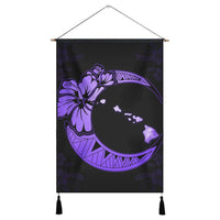 Hawaiian Map Hibiscus Turtle Polynesian Moon Hanging Poster Purple - AH Hanging Poster Cotton And Linen - Polynesian Pride