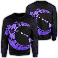 Hawaiian Map Hibiscus Turtle Polynesian Moon Sweatshirt Purple - AH Unisex Black - Polynesian Pride