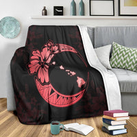 Hawaiian Map Hibiscus Turtle Polynesian Moon Premium Blankets Red - AH - Polynesian Pride
