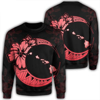 Hawaiian Map Hibiscus Turtle Polynesian Moon Sweatshirt Red - AH Unisex Black - Polynesian Pride
